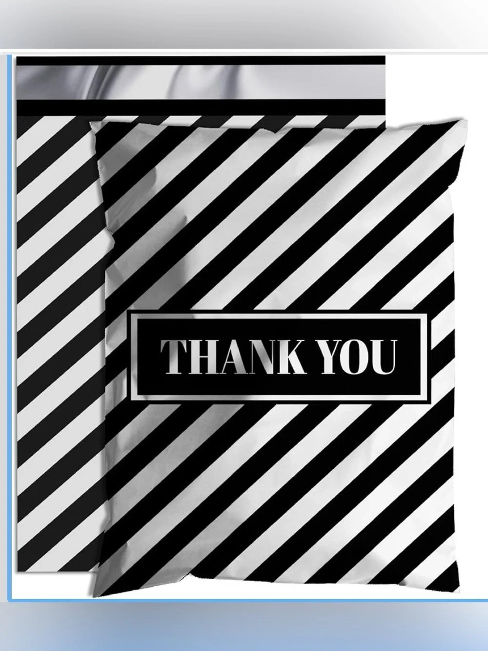Set of 25 10x13 Thank You Black & White Stripe Polymailers